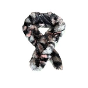 Ann Taylor Factory Faux Fur Trimmed Black Velour Scarf Wrap